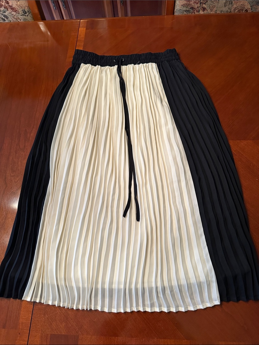 POPSUGAR Black and white Colorblock Pleated Midi Skirt